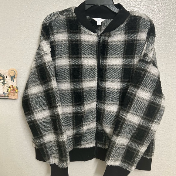 Time And Tru Plaid Zip-Up Jacket in Black and Gray Size XL 🛍️ - Picture 1 of 5